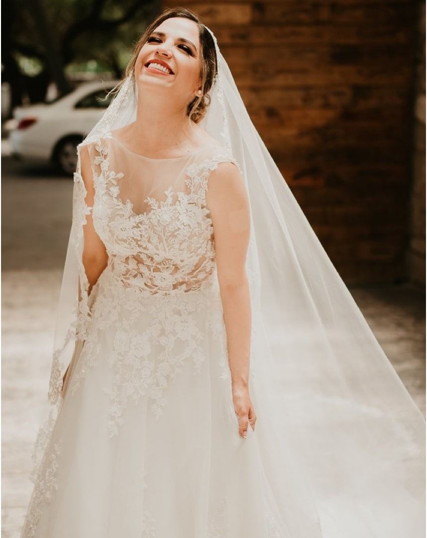 Model wearing bridal accessories