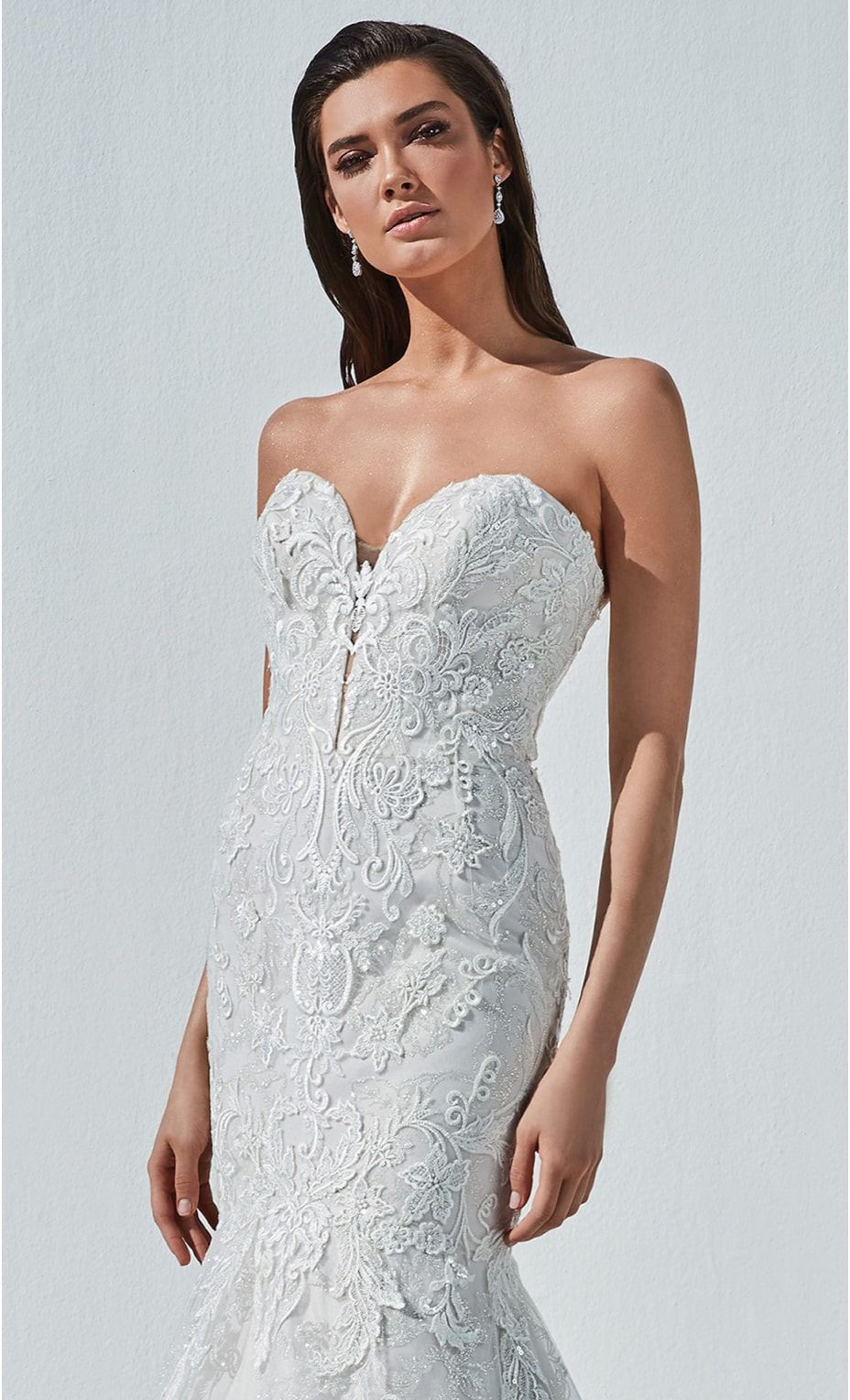 Model wearing a Justin Alexander Classic Elegance