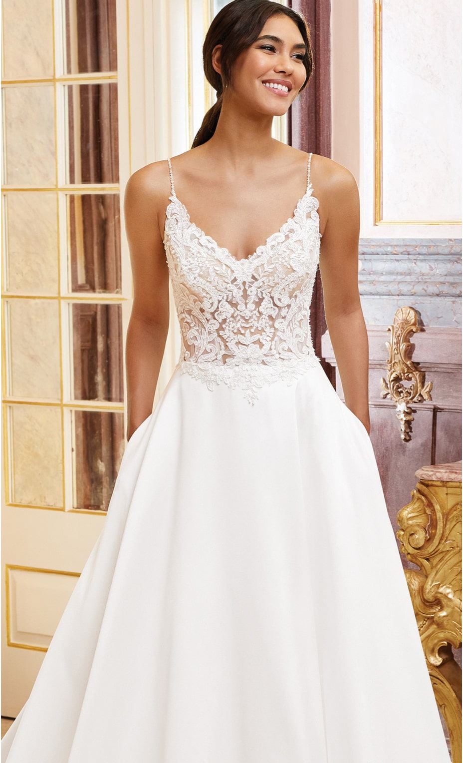 Model wearing a Justin Alexander Sincerity gown