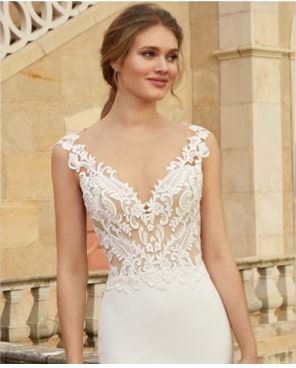 Model wearing a Justin Alexander Sincerity gown