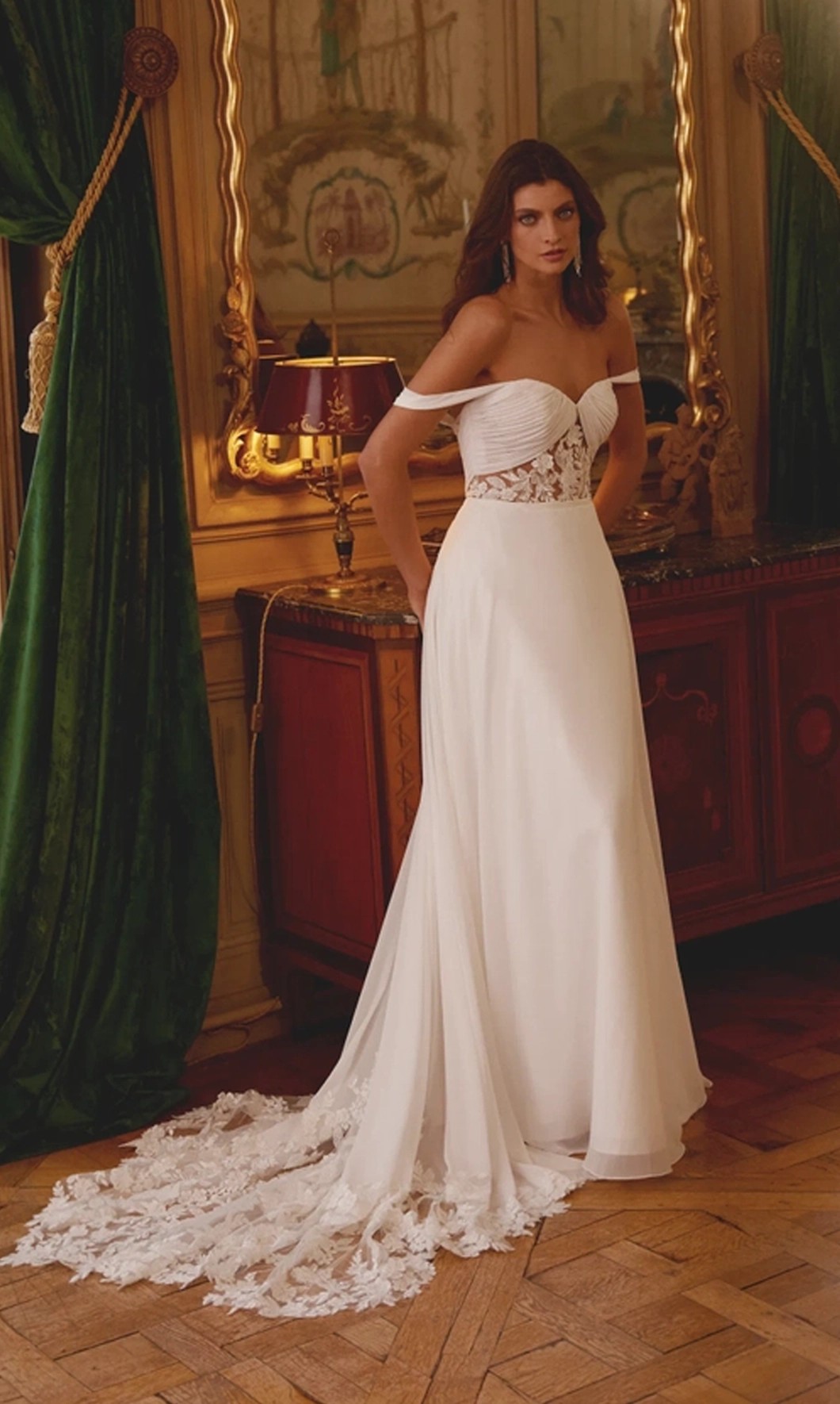 Model wearing a Justin Alexander Gown