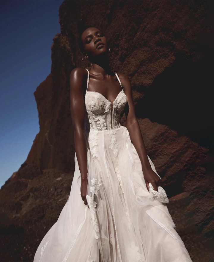 Model wearing a  Lillian West gown
