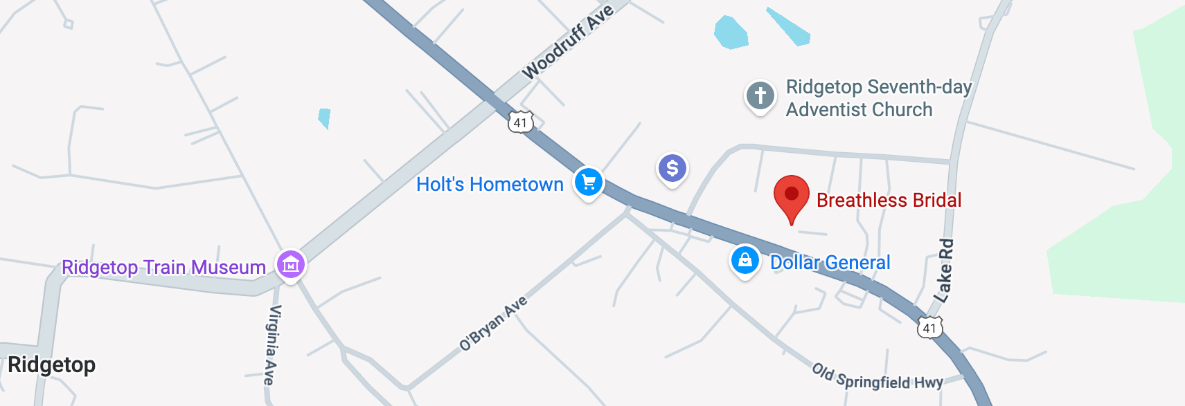 Breathless Bridal Shop in South Ridgetop, TN location